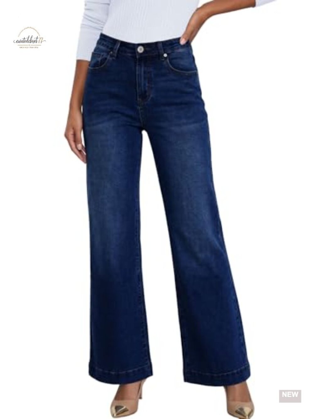 Wide Leg High Waisted Stretchy Straight Denim Jeans Pockets